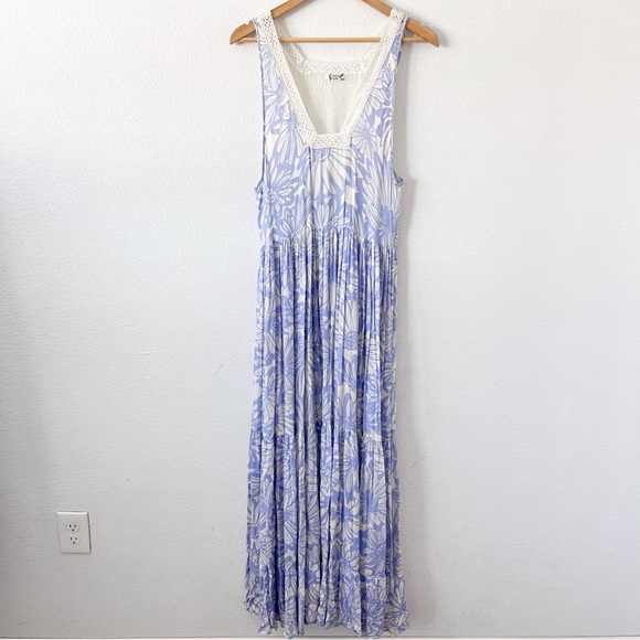 Free People Tiers For You Maxi Slip in Blue and White - Picture 3 of 10
